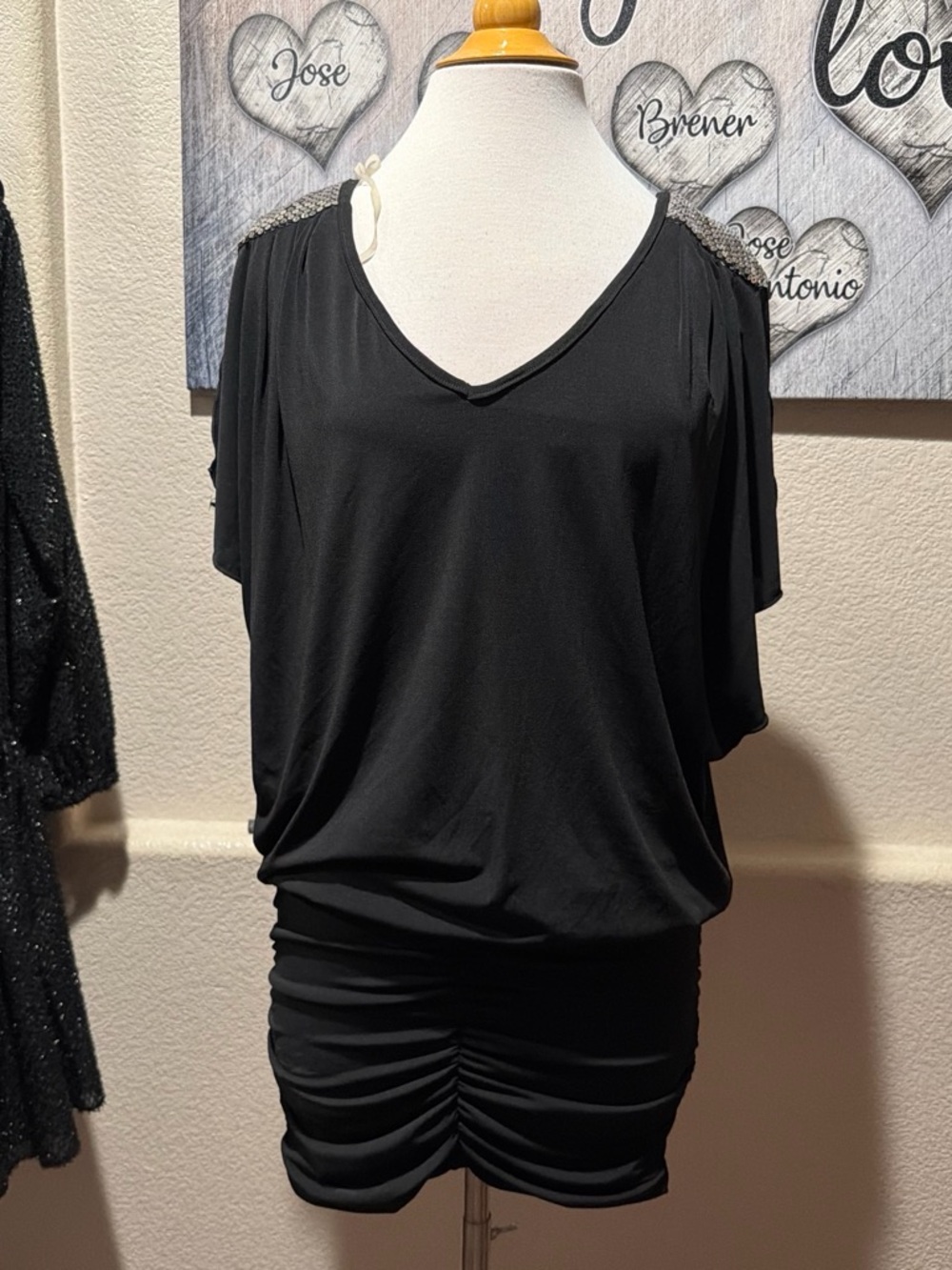 Trixxi Black V-Neck Cold-Shoulder Tunic with Shoulder Detail